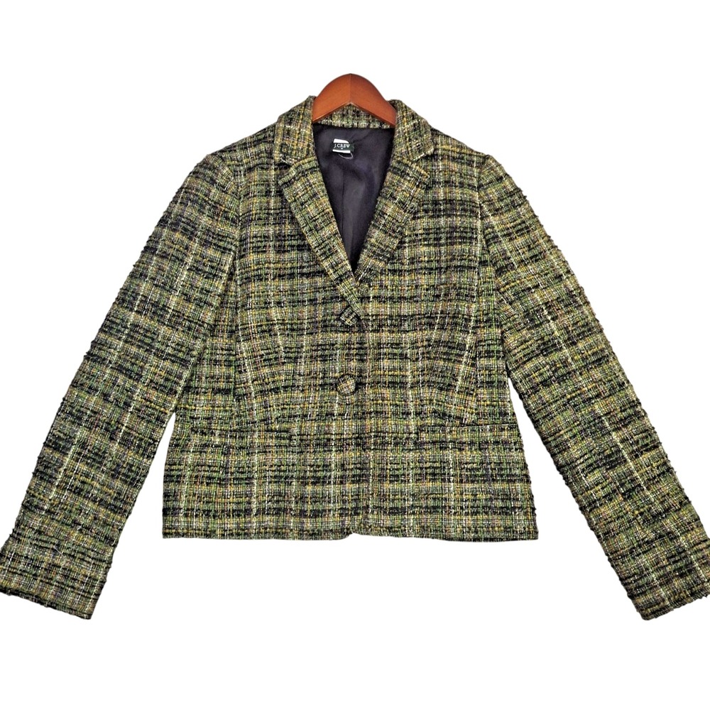 J. Crew Wool Blend Tweed Blazer Jacket Womens 12 Green Plaid